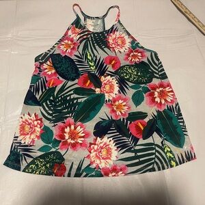 Old Navy Active Go-Dry Floral Racerback Tank Top Gray Pink Tropical med vacay